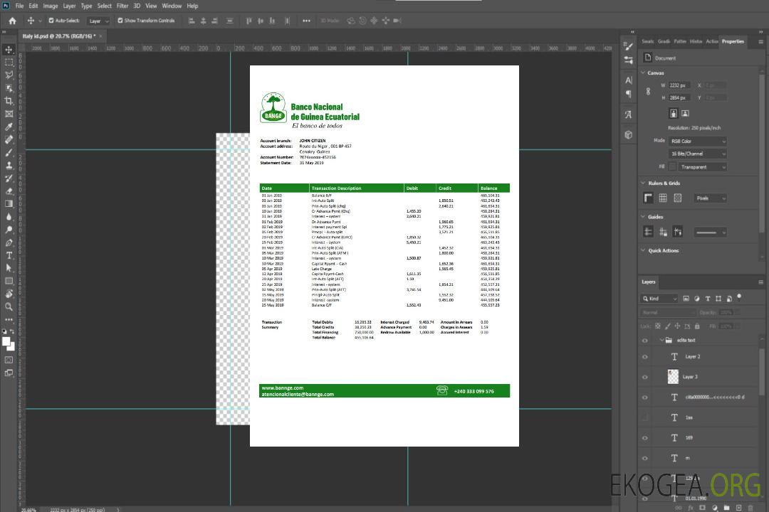 Guinée équatoriale Relevé bancaire de la Banque nationale de Guinée équatoriale template